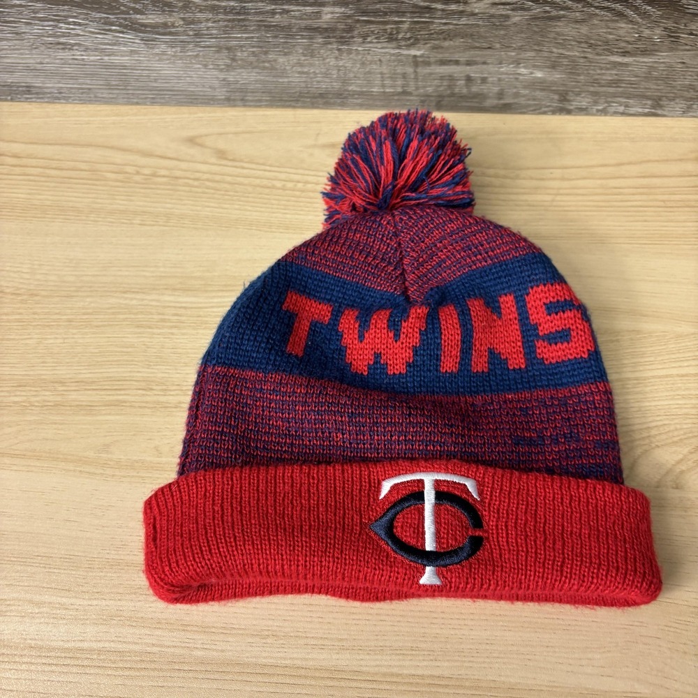 Minnesota Twins Hat Beanie Mens Red Blue MLB Baseball Winter Pom Cuffed Knit‎